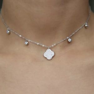 Pave CZ Crystal Clover Choker necklace